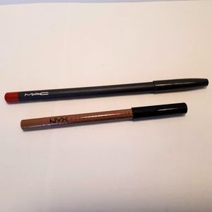 MAC and NYX lip liners (Ruby Woo and Sugar Glass)